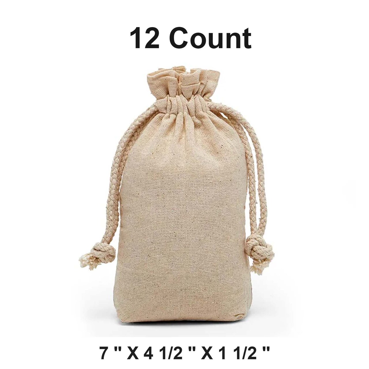 Organic Cotton Muslin Gift Bags with Drawstrings 7 1/2" x 4 1/2" x 1 1/2"